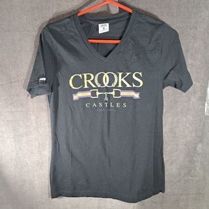 Crooks & Castles V-Neck "Gucci" Colours Black Gold Graphic Tee VG S